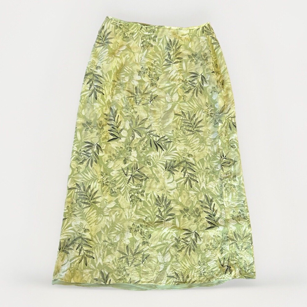 Vintage 90s‎ Y2K 100% Silk Maxi Skirt 12 Fairy Grunge Whimsigoth Boho Green